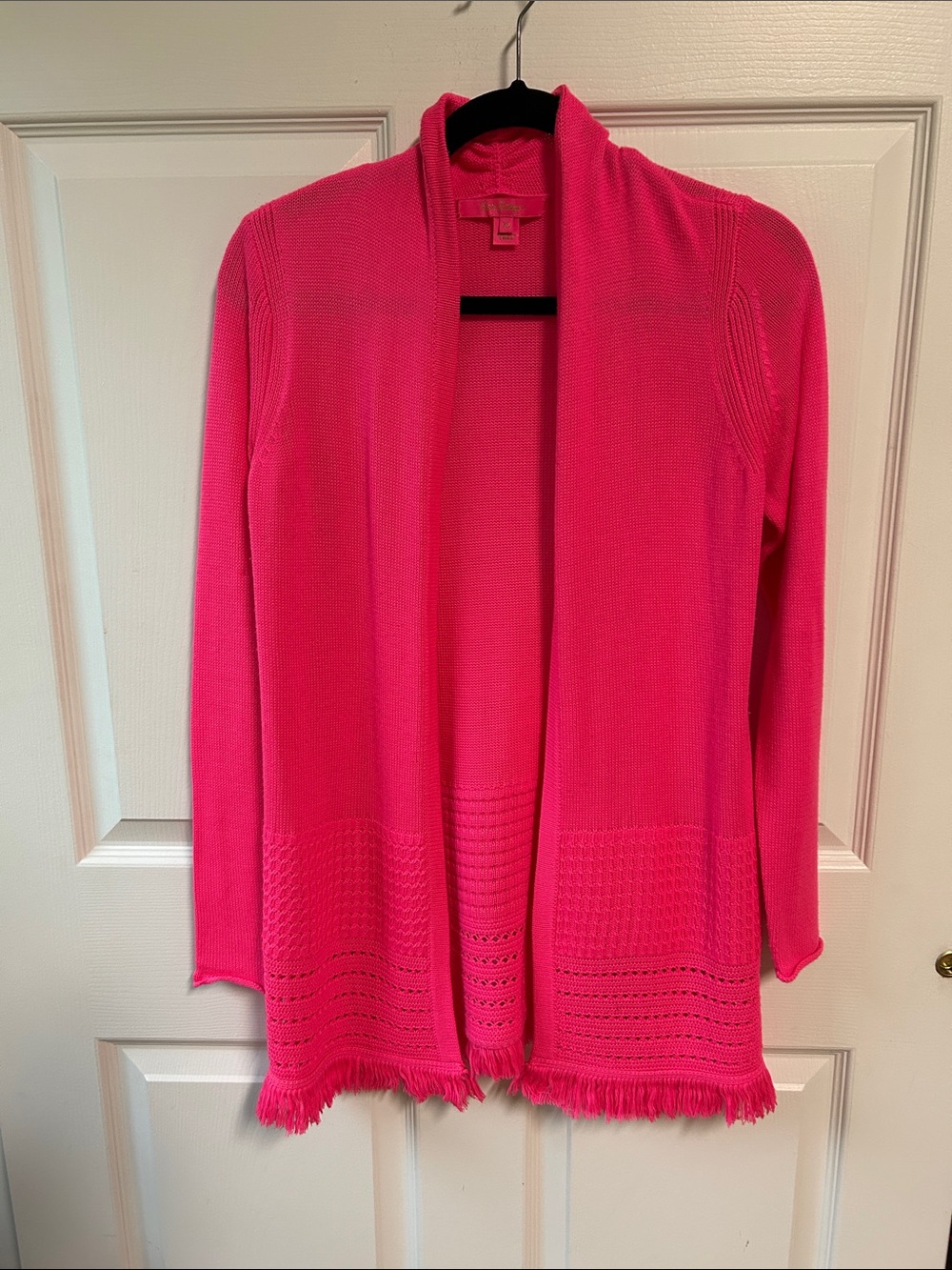 Lilly Pulitzer Noble Hot Pink Open-Front Fringe Cardigan XS Like New